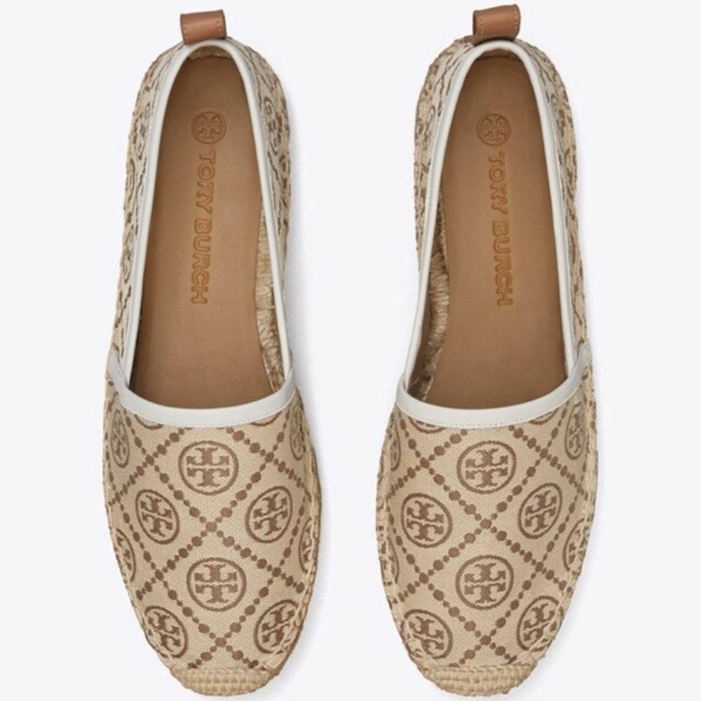 Tory Burch Beige and Brown Logo Espadrilles